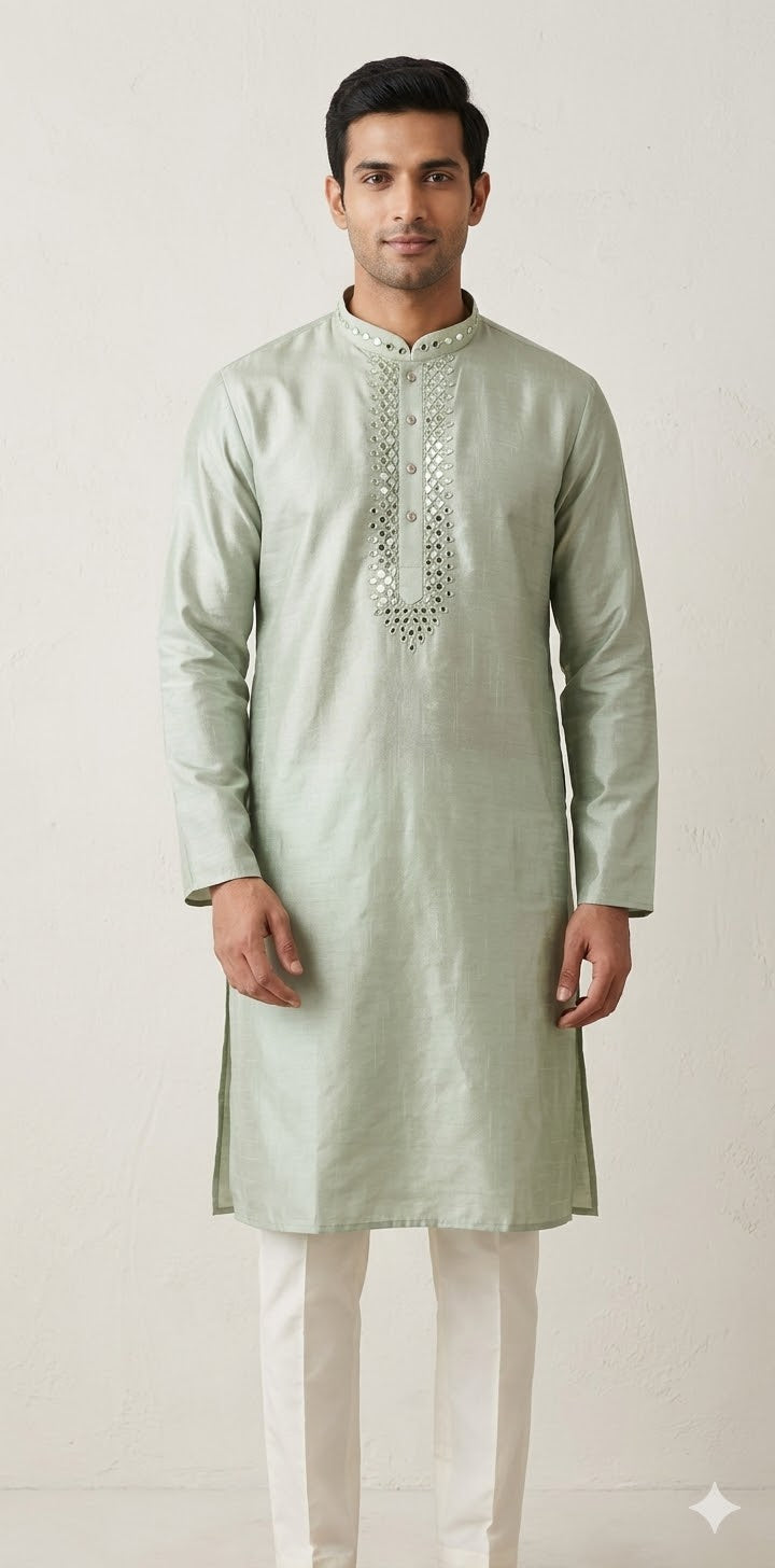 Light green kurta with Mirror work