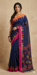 Linen temple border jamdani with stitched blouse