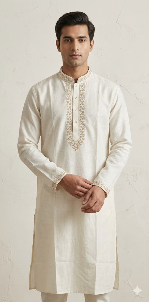 Off white silk kurta