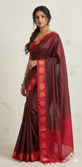 Printed blended tussar silk saree with hand work and stitched blouse