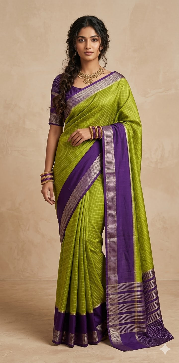 Semi mysore silk saree with stitched blouse