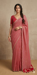 Lahariya printed tussar silk saree with handwork , stitched blouse