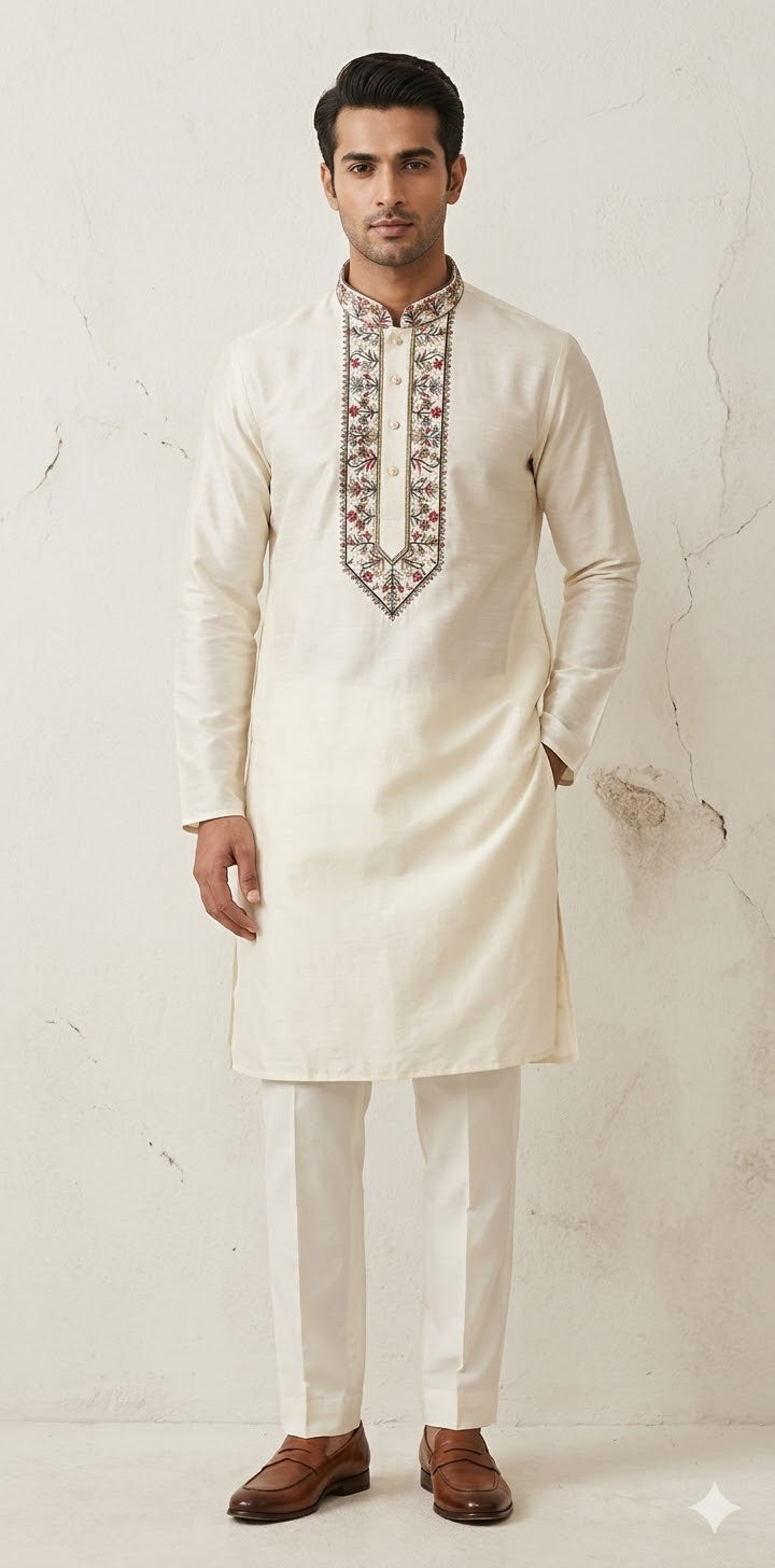 Offwhite kurta with emroidery