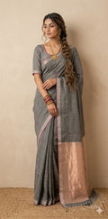 100 count tissue linen saree with hand jamdani, with stitched blouse