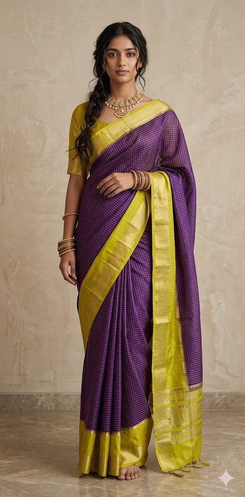 Semi mysore silk saree with stitched blouse