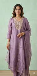 Lilac tissue silk kurti with bottom and dupatta