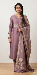 Lilac chanderi silk kurti with handwork, bottom and banarsi dupatta
