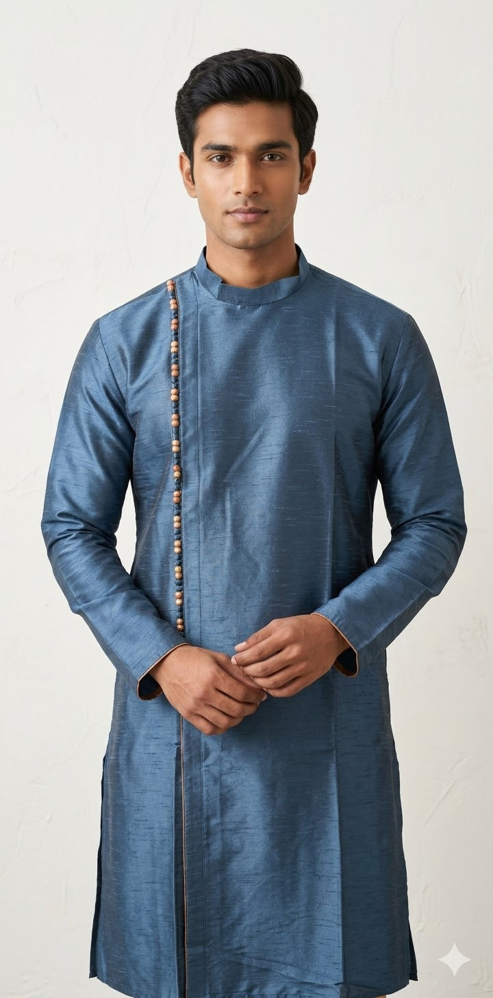 Blue Soft Semi silk kurta with side open pattern