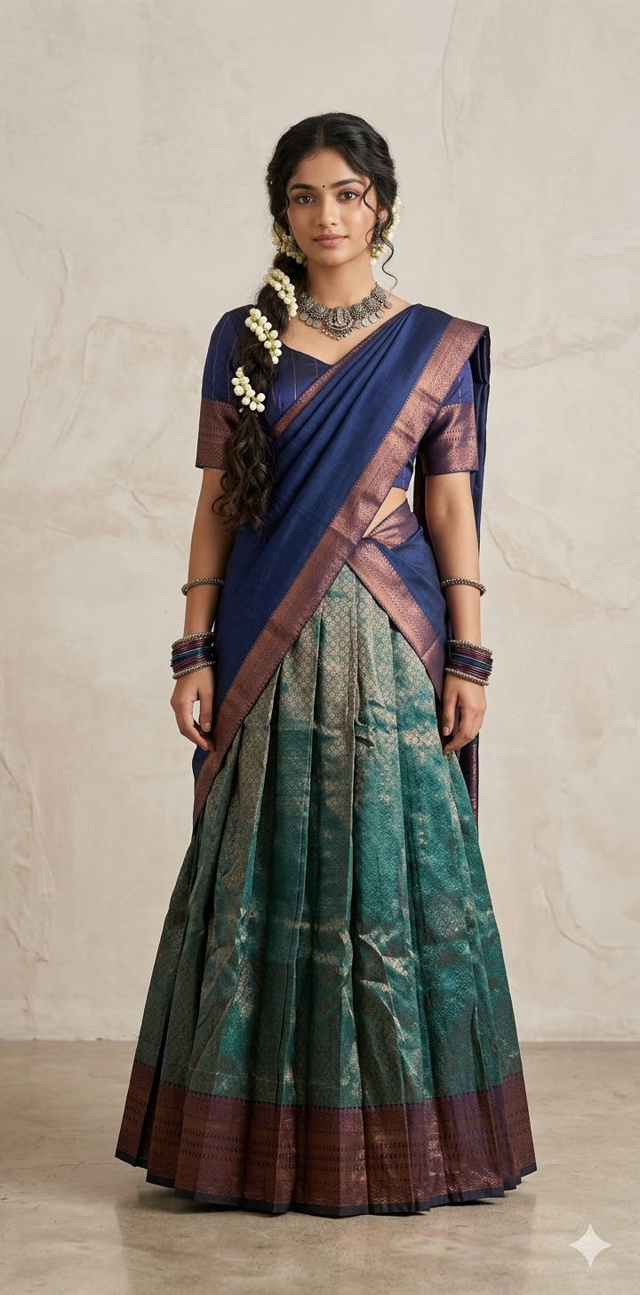 Semi silk brocade dhavani