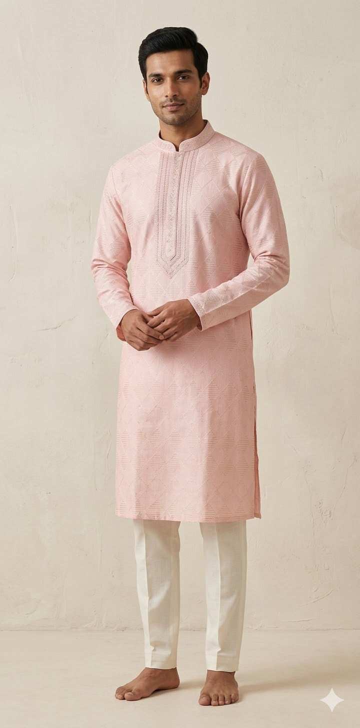 Baby pink silk kurta