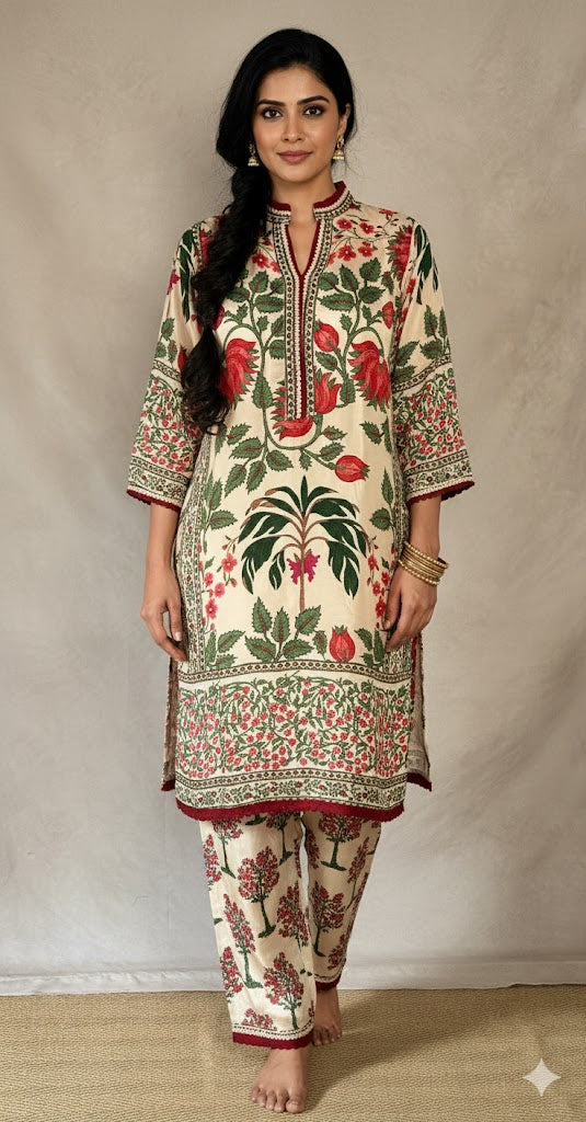 Crepe silk pakistani kurti with bottom and dupatta