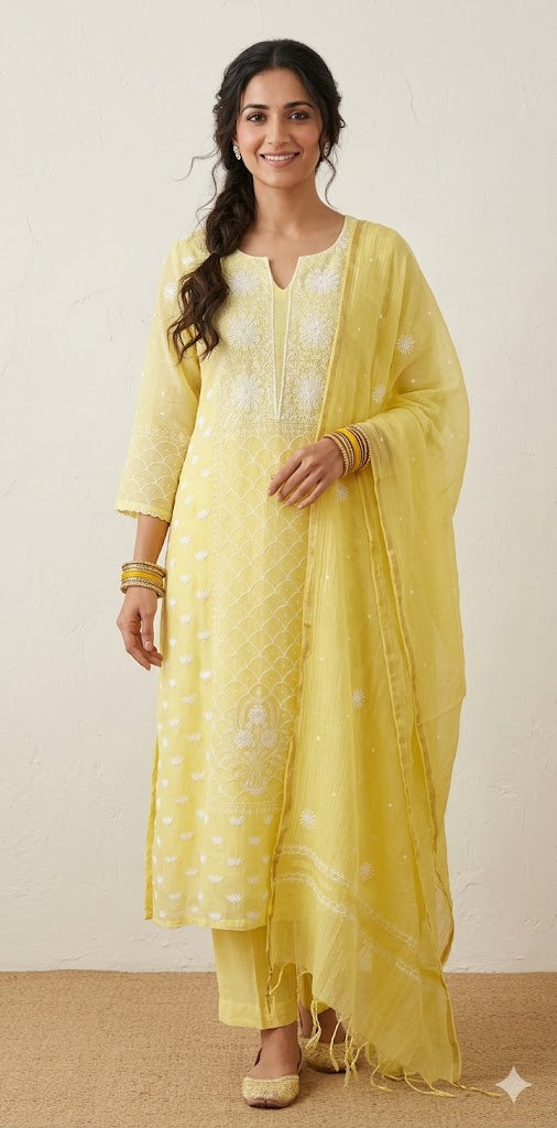 Designer Chikankari kurti with bottom and dupatta