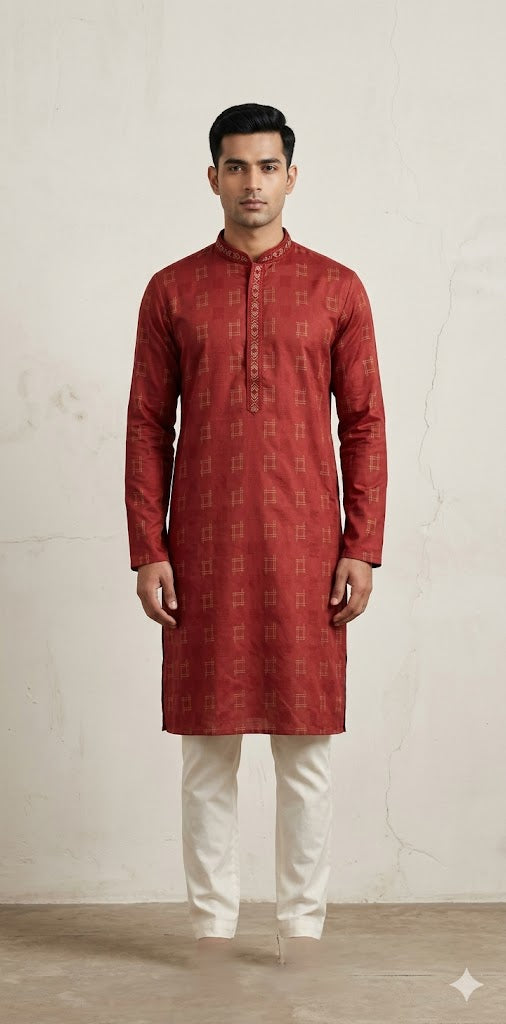 Maroon cotton silk kurta - 42