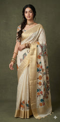 Soft linen tissue saree with kalamkari patch work and banarsi border, with BP