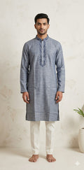 Denim blue cotton silk with hand emroidery - 38
