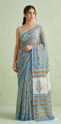 Premium handblock printed Pure Chiffon saree , with BP