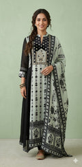 Black Muslin silk kurti with hand work , comes with bottom and dupatta