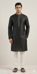 Black silk kurta - 40