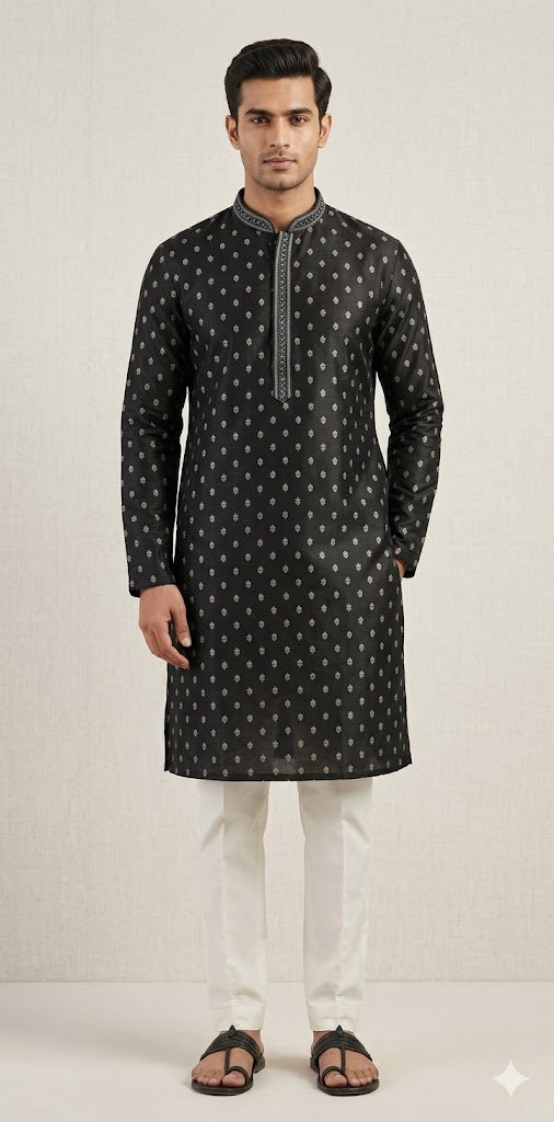 Black silk kurta - 40