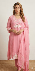 Light pink organza silk kurti with bottom and dupatta