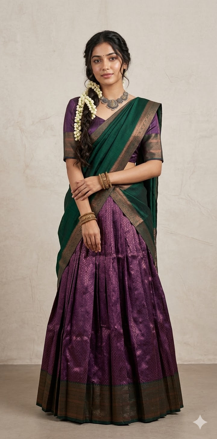 Semi silk brocade dhavani