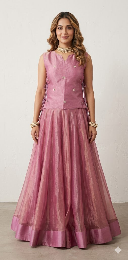 Rose Gold tissue lehanga