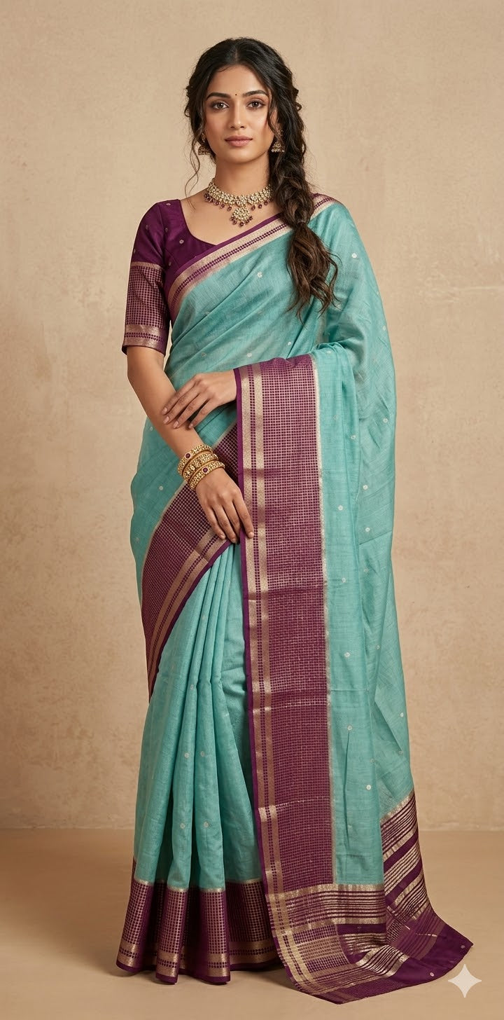 Semi mysore silk saree with stitched blouse