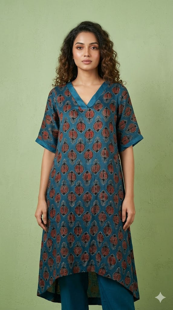 Blue modal silk kurti with bottom