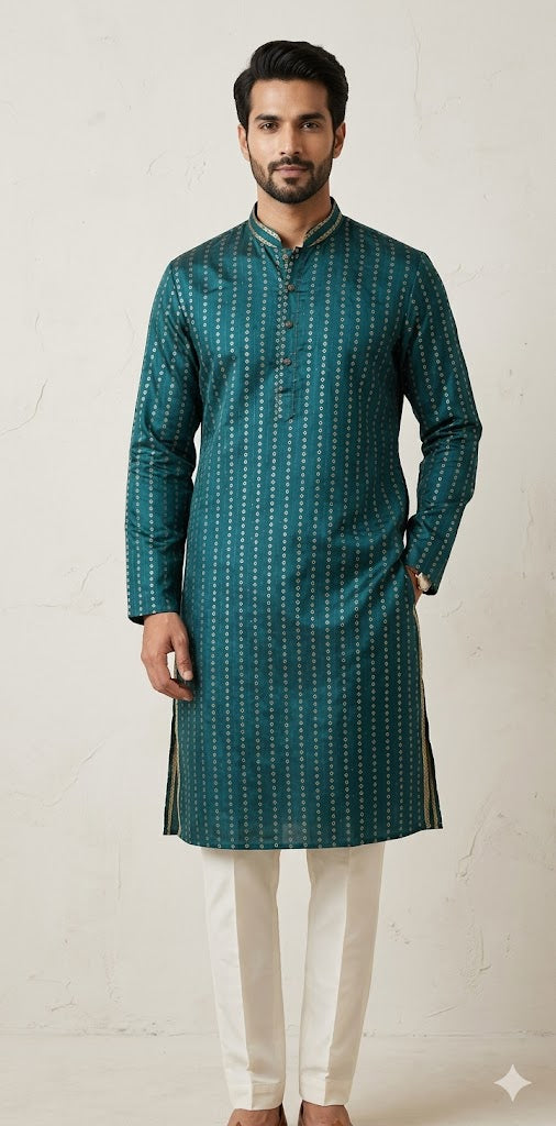 Peacock blue silk kurta - 42