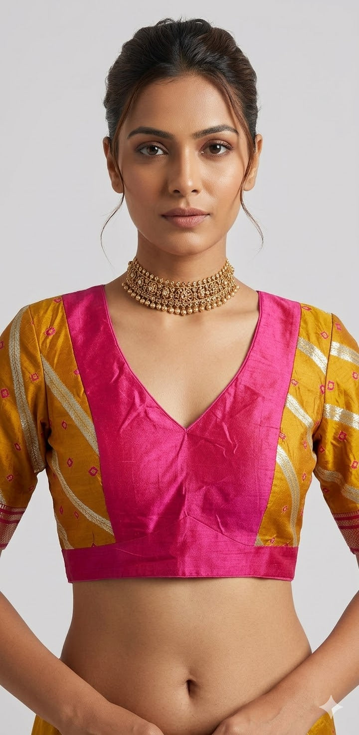 Mustard yellow silk blouse with bandini