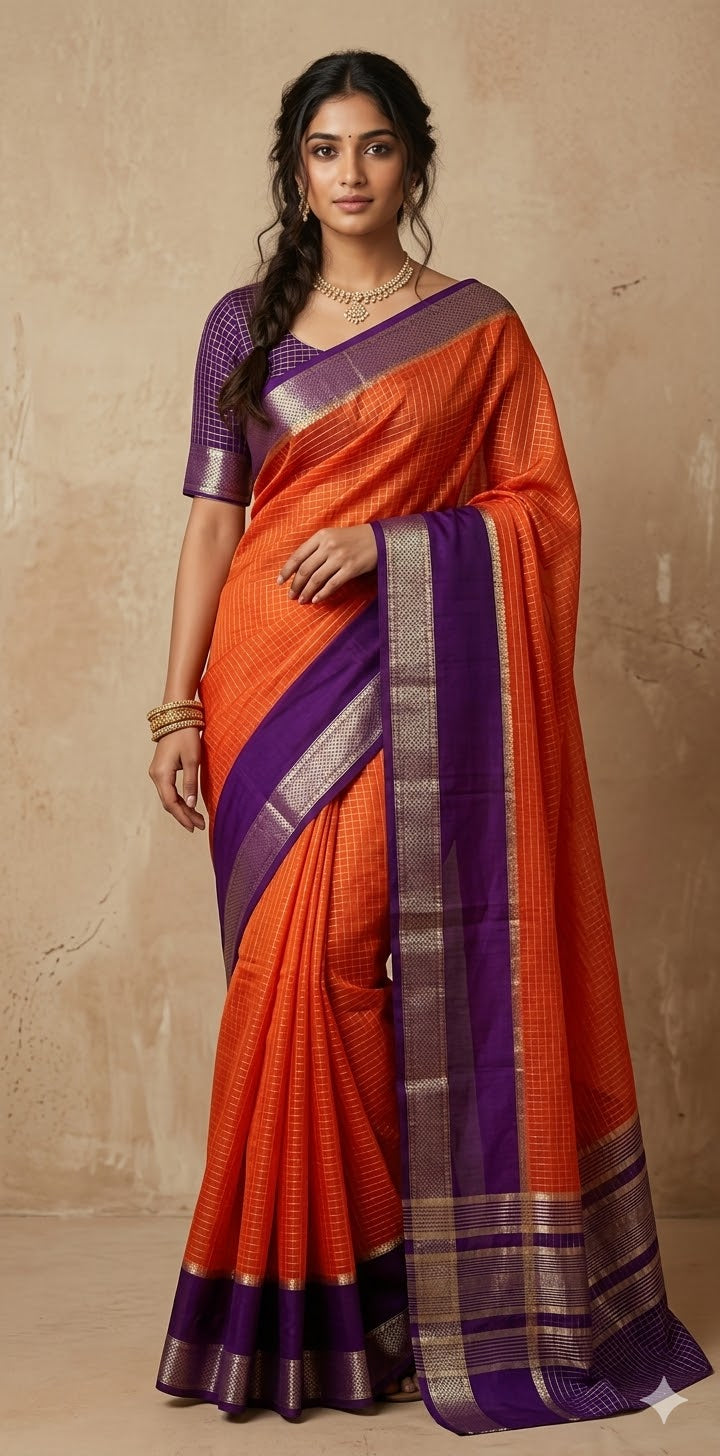 Semi mysore silk saree with stitched blouse