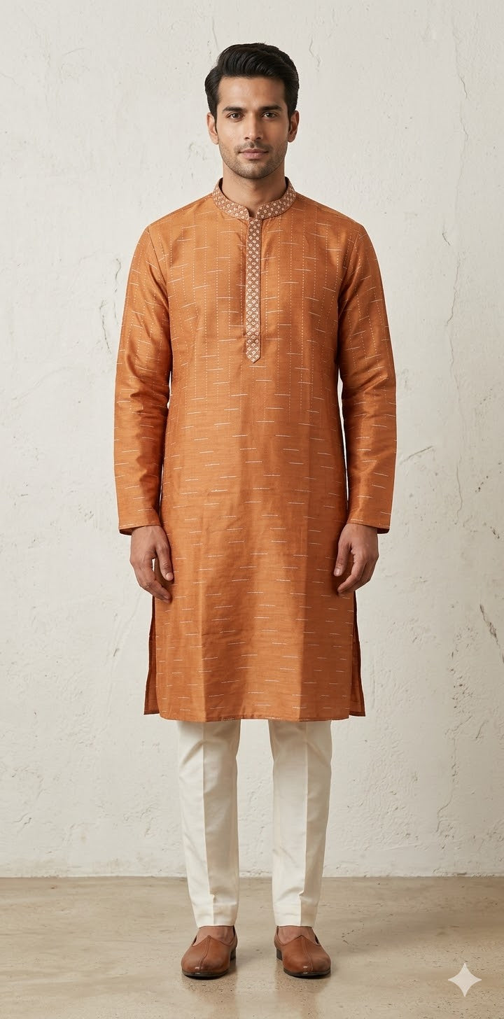 Burnt orange silk kurta - 44