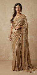 Chikku/Latte color georgette saree with gotta lines, stitched blouse