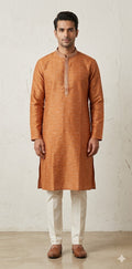 Burnt orange silk kurta - 42