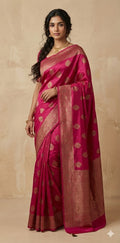 Pink Pure tussar banarasi silk saree, with BP