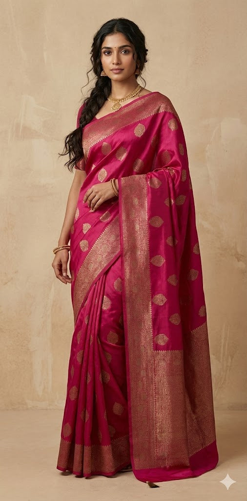Pink Pure tussar banarasi silk saree, with BP