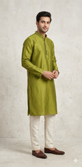 Olive green semi silk kurta - 40