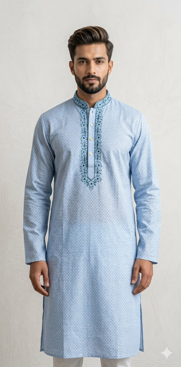 Light blue Soft silk kurta with hand work