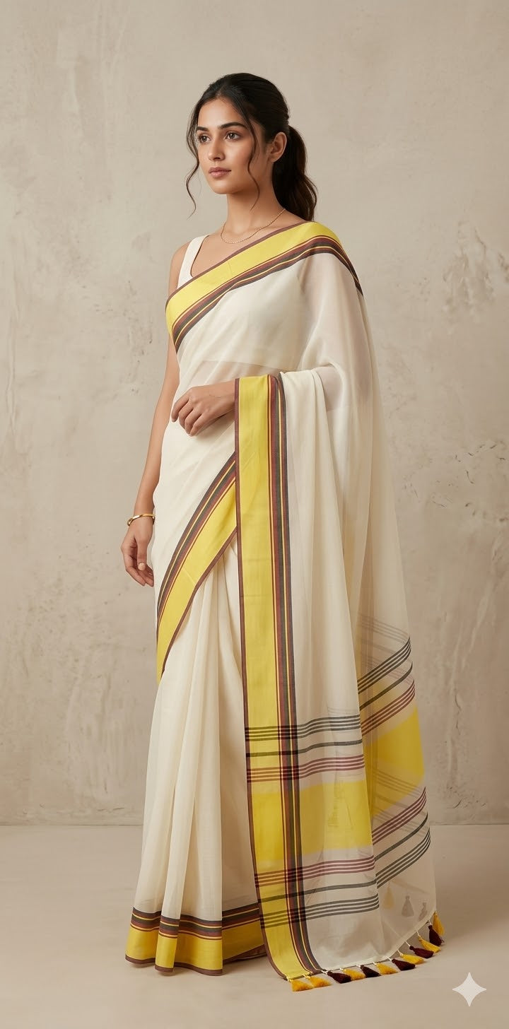 Soft cotton saree with multi color border