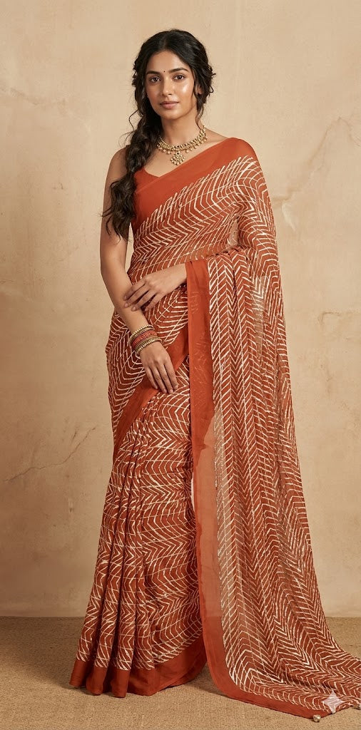 Georgette Designer saree with Gotta patti work and stitched blouse