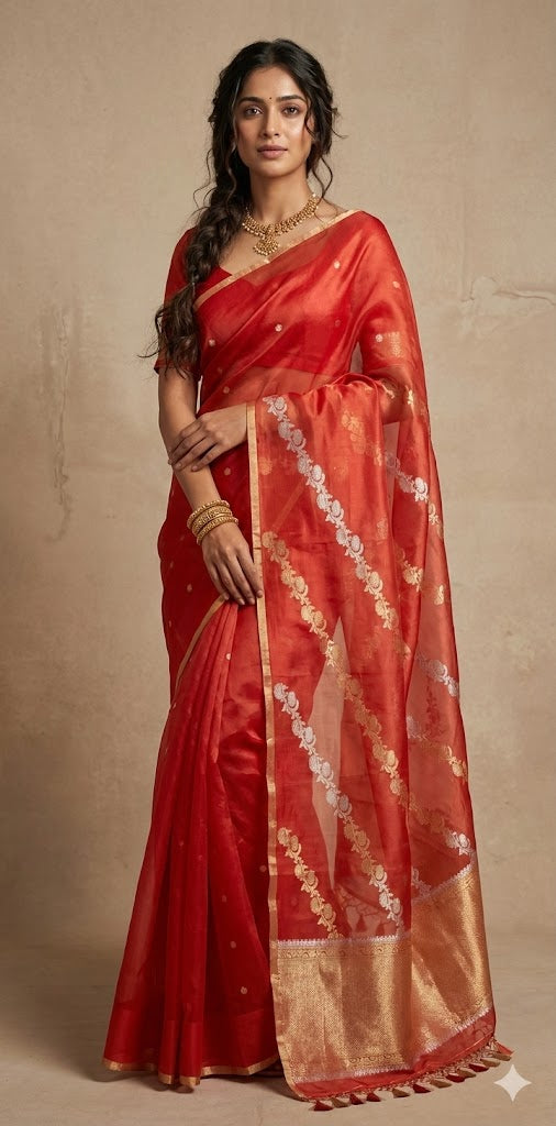 Pure organza silk saree with stitched blouse