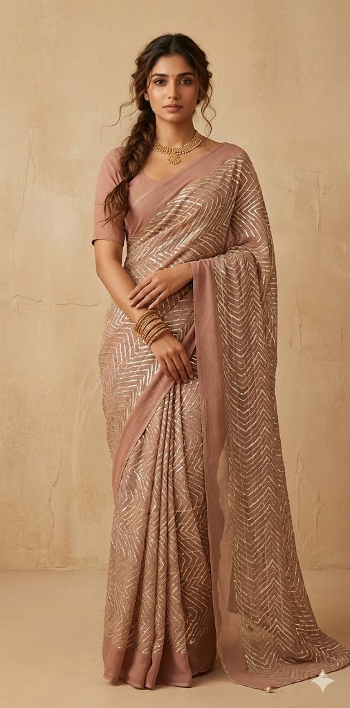 Georgette Designer saree with Gotta patti work and stitched blouse