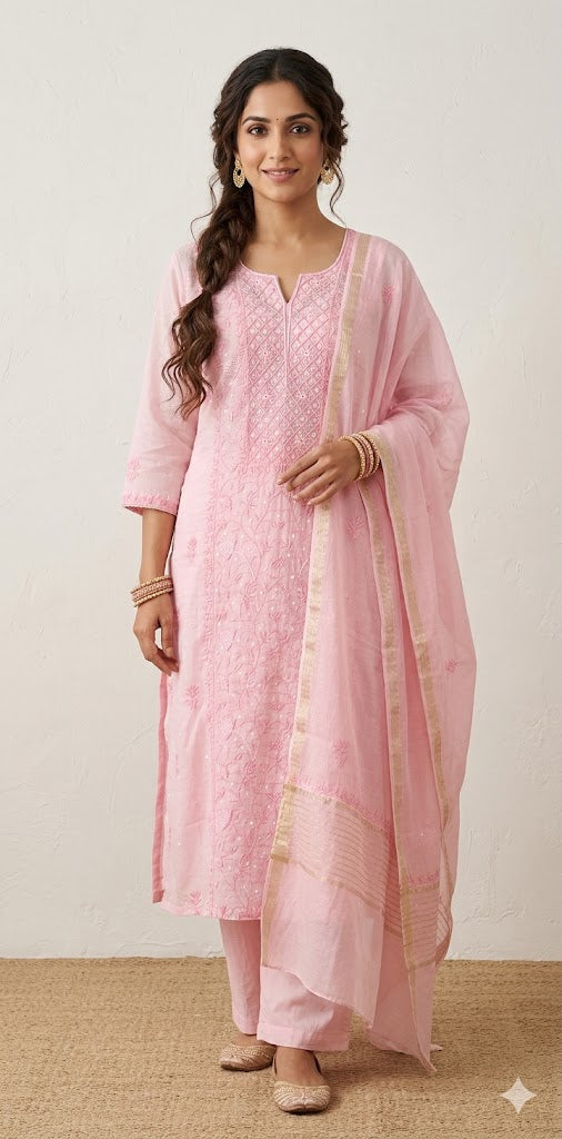 Designer Chikankari kurti with bottom and dupatta