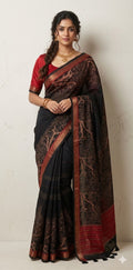 Printed blended tussar silk saree with kanta work and stitched blouse