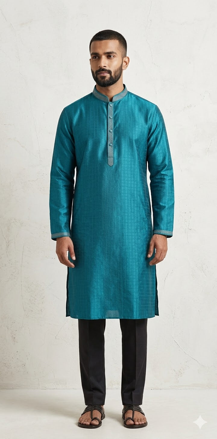 Peacock blue semi silk kurta - 40