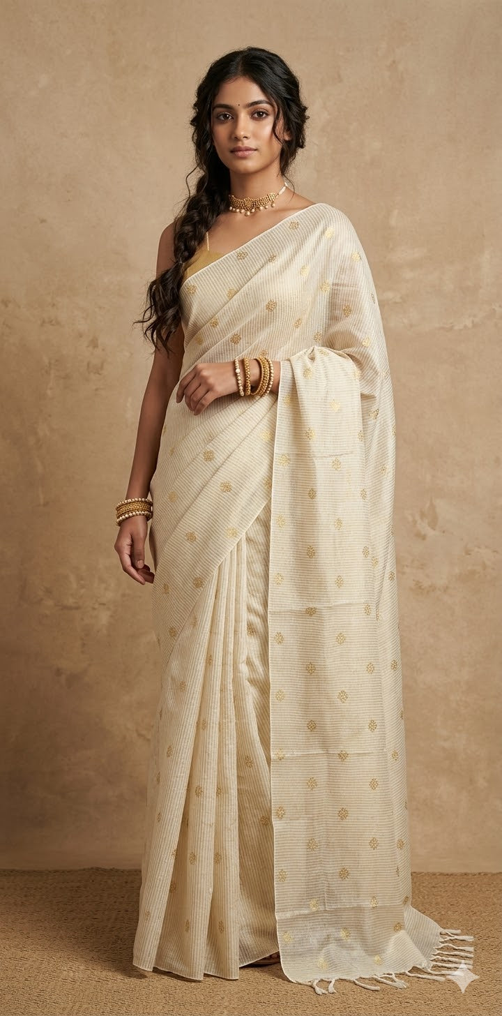 Off white soft tissue cotton saree with floral butta