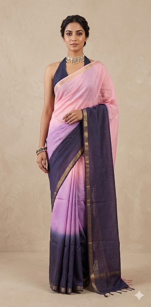 Chanderi cotton saree in ombre color