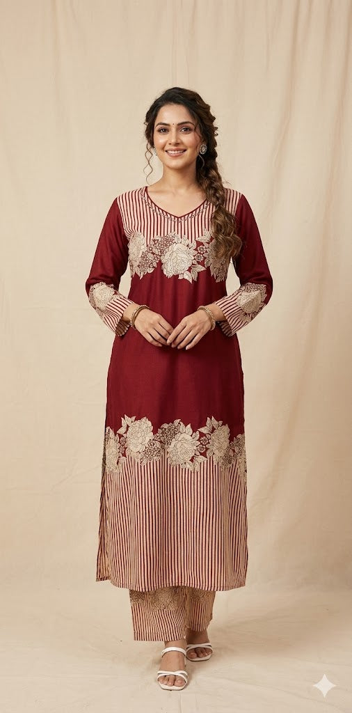 Maroon kurti with bottom
