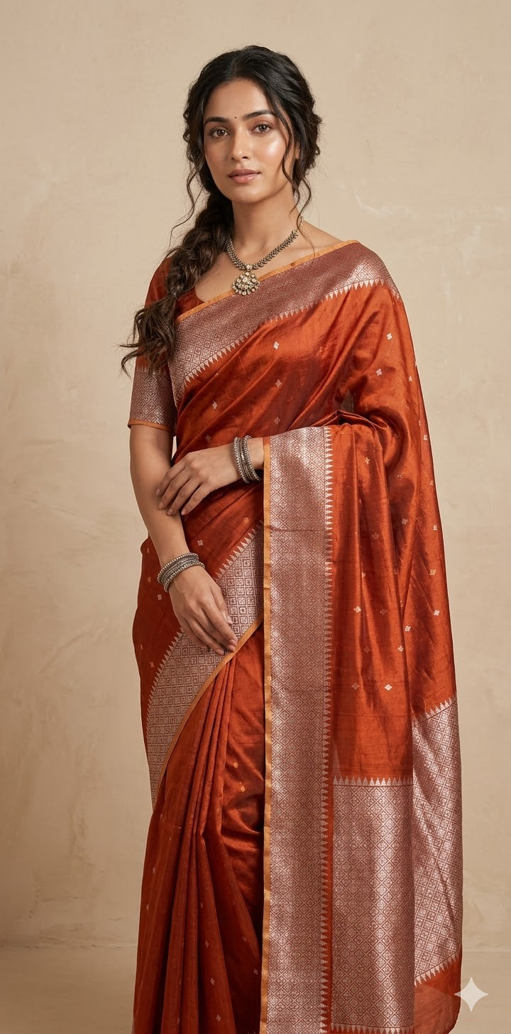 Chanderi katan handloom saree with stitched blouse