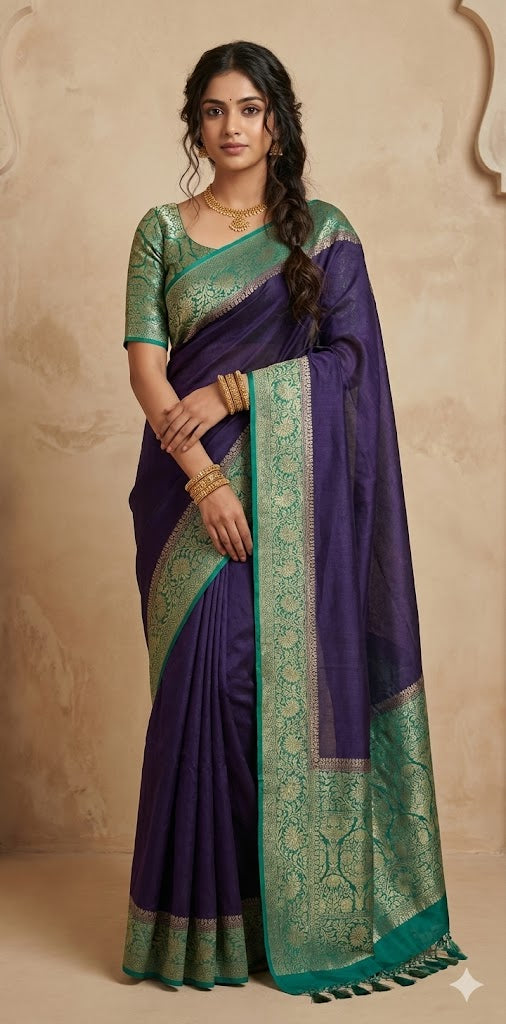 Pure Tussar banarasi saree with stitched blouse